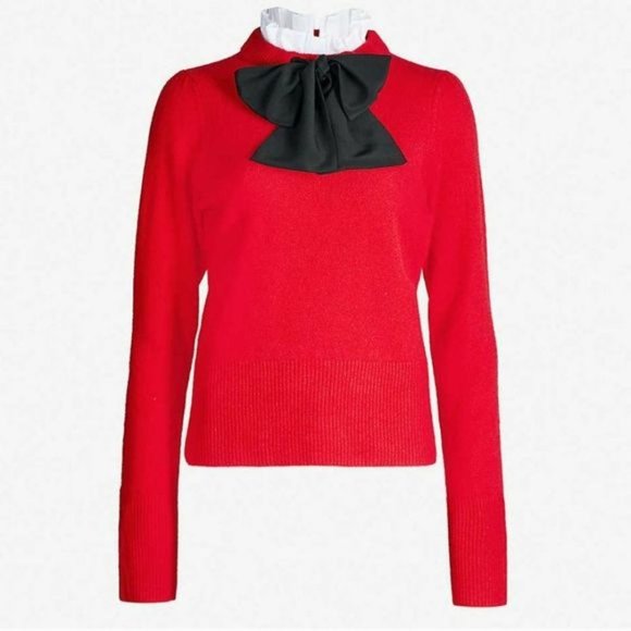 Sandro Red 100% Wool Lézard Sweater w/ Silk Bow - 3/M 🇫🇷 - Picture 12 of 14